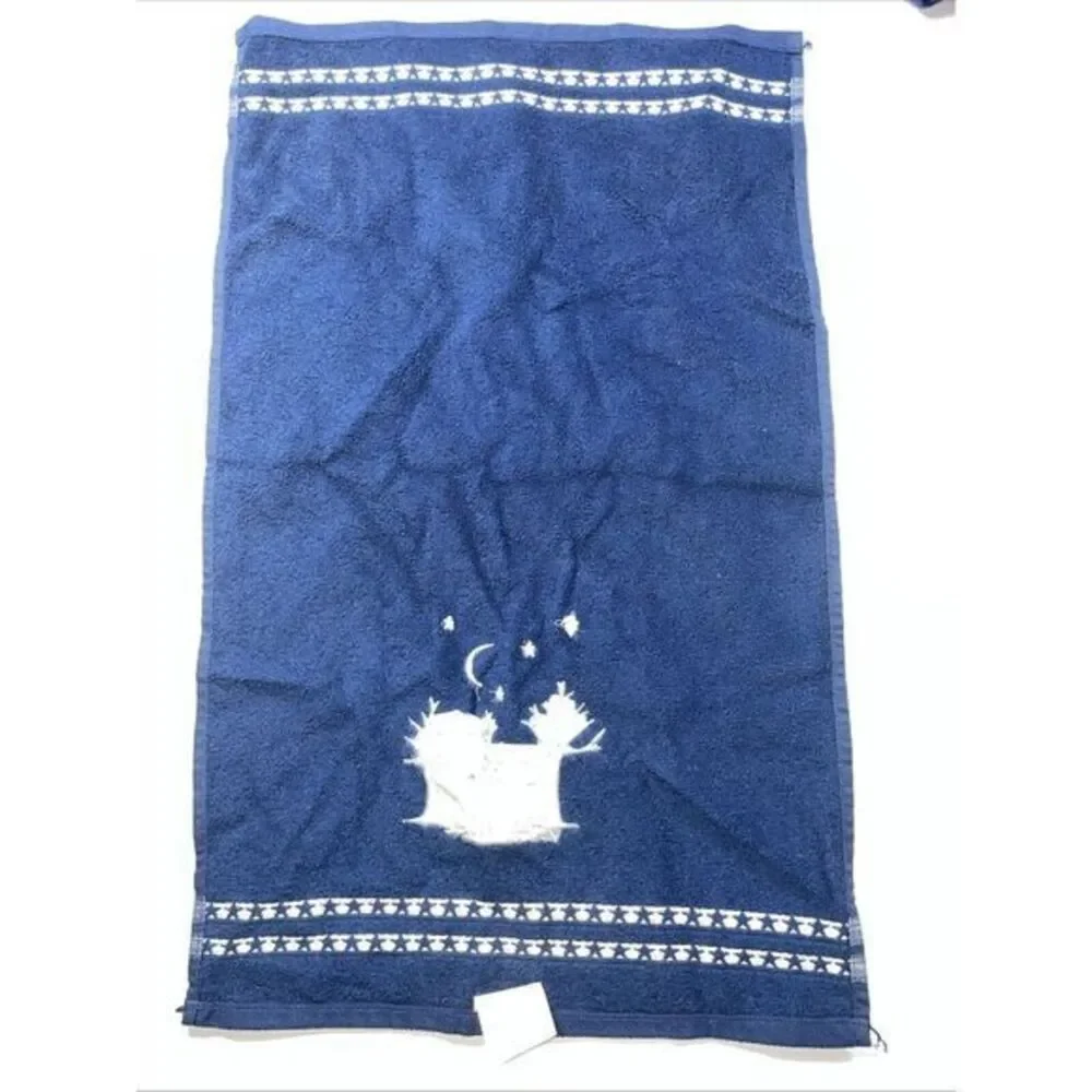 Vtg. Santens Christmas Embroidered Silver Tree Blue Towel NWOT 16x26